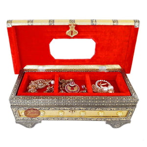 Royal Treasure Chest Style, Artificial Leather Finish, Wooden Handmade Jewellery Box Bahubali- Golden